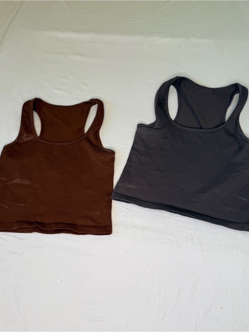 OQQ Ribbed Scoop Tank Top Bundle- Brown & Charcoal